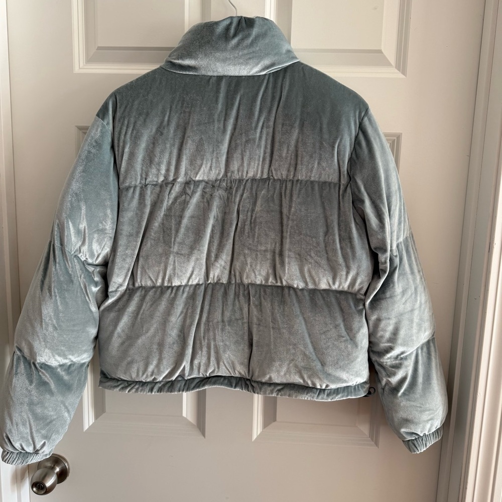 TCEC Blue Skies Velvet Puffer Coat Dusty Blue Size Large NWT - Picture 5 of 5